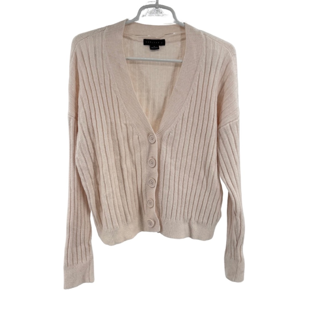 Sanctuary M cropped Ribbed Button-Up Cardigan blush light pink soft cozy casual